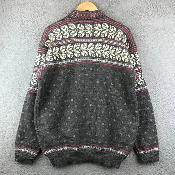 TOWE WOOLENS Wool Sweater Nordic Snowflake Pattern Gray Red White XL - Picture 2 of 10